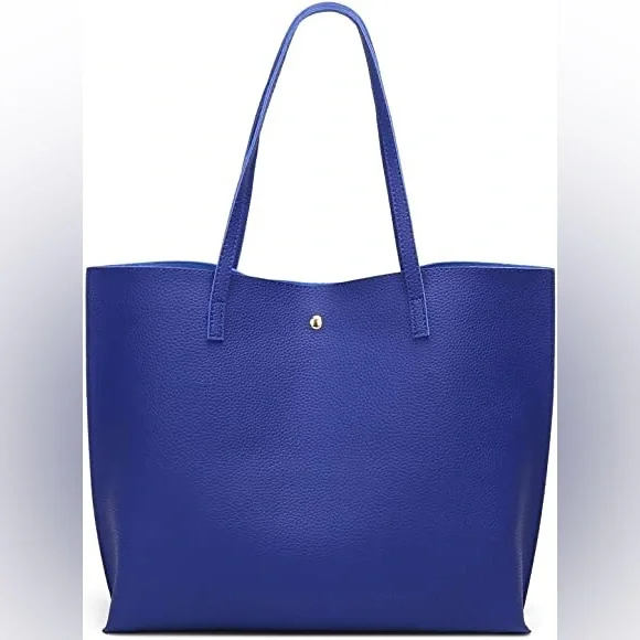 ROYAL BLUE PEBBLED SOFT FAUX LEATHER TOTE SHOULDER BAG - Picture 2 of 5